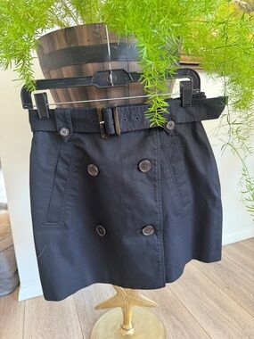 LOFT Black Double-Breasted Belted Mini Skirt